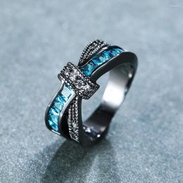 Cluster Rings Vintage Aqua Blue Cubic Zirconia Black Bow Ring For Women Girls Hip Hop Engagement Promise Goth Jewellery Size 5 To 13