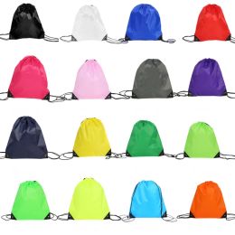 Portable D210 Polyester Drawstring Backpack Solid Color Sports Fashion String Folding Drawstring Bags Storage Handle Bags VT1628 LL