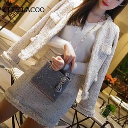 Work Dresses Beige Tweed Jacket Skirt Suit Sequin Autumn / Winter Women's Elegant 2-piece Sets Women Office Ladies