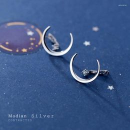 Stud Earrings Modian Luxury Moon Silver Jewellery For Women Classic Crescent Clear Zircon Elegant 925 Sterling Fashion