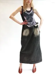 Skirts Y2k Spring And Summer Draping Effect Umbrella Denim Midi Dresses2023 Fashion Versatile Open High Waist Cotton For Women