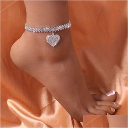 Rhinestone Chain Womens Anklets Sier Color/Gold Color Luxury Bracelet On Leg Accessories Wedding Party Fashion Jewelry Dhgarden Otrwr