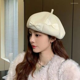Berets Women Hat Bow Knot Woollen Beret Japanese Sweet Cute Versatile Fashion Painter Autumn Winter Vintage Lolita Girls Beanies