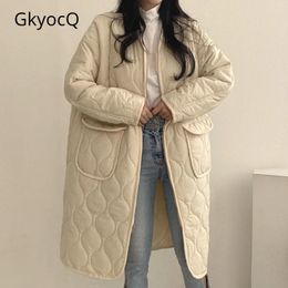 Women's Trench Coats Korean Chic Autumn/winter Retro Lazy Style Round Neck Diamond Plaid Embossed Design Zippered Large Pocket Cotton Jacket