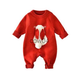 Rompers Cute Rabbit Knitted Children's Bodysuit Autumn Winter Baby Bodysuit Red Christmas Clothing Newborn One Piece Onesie Preschool Girls Set x1013