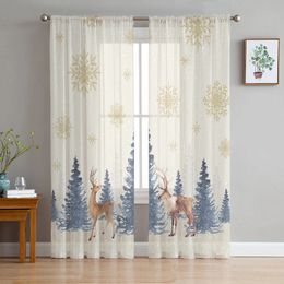 Curtain Christmas Winter Tree Snowflake Elk Voile Sheer Curtains Living Room Window Tulle Curtain Kitchen Bedroom Drapes Home Decor 231012