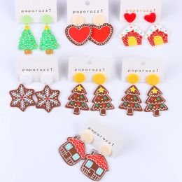 Acrylic Christmas Earrings Christmas Tree Santa Claus Brown Elk Dangle Drop Long Earring for Women Party Jewelry Gifts