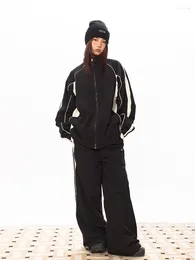 Women's Two Piece Pants HOUZHOU Vintage Y2K Black Set Women Joggers Sweatpants Techwear Hip Hop Tracksuit Oversize Zipper Jackets Harajuku