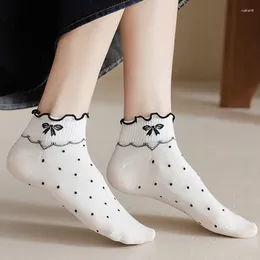 Women Socks Cute Ruffles Lace Low Cut Ankle Spring Flower Summer Thin Polyester Casual Boat Short Soft Female Black