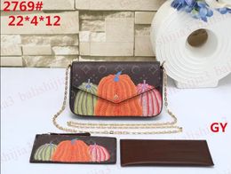 2024 fashion Women 3pcs/set designer bag Pumpkin tote Bag Messenger designer wallet top quality Leather Handbags Crossbody Shoulder bag classic old Flower Purse