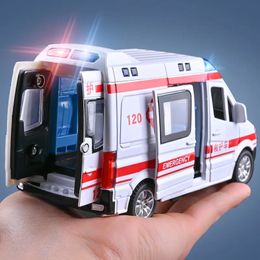 Diecast Model car 1 32 Simulation Ambulance Model Alloy Pull Back Sound And Light Diecasting Car Toy Special Car Children's Toy Gift 231012