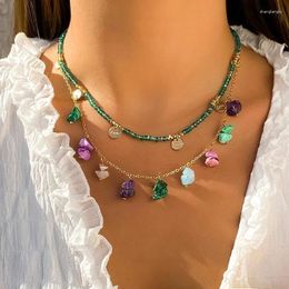 Pendant Necklaces Ethnic Colourful Turquoise Clavicle Necklace Fashion Wedding Gift Double Layer Gold Chain Initial Kettingen Voor Vrouwen