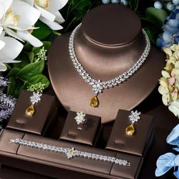 Necklace Earrings Set HIBRIDE Elegant Women Wedding Jewellery African CZ Crystal Water Drop Bridal Bracelet And N-789