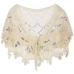 Scarves Women's 1920s Shawl Sequin Beaded Evening Wraps Flapper Bolero Cover Up Bridal Cape301P