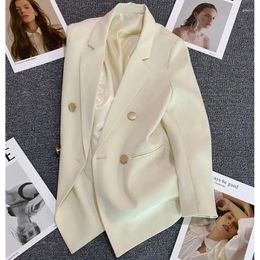 Women's Suits Korean Office Lady Blazer Coat Elegant 2023 White Single Breasted Loose Suit Jacket Female Casual Classic Pocket Outwear