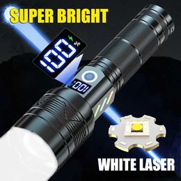 Torches High Power LED Flashlight Type-c Rechargeable Tactical Zoom Torch Use 26650 Battery Camping Fishing Lantern with Power Display Q231013