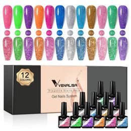 Nail Polish 12pcskit VENALISA Reflective Glitter Gel Full Coverage Diamond Sparkle Frash Soak off UV LED Varnish 231012