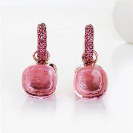 FORIS 14 Colours Fashion Rose Gold Colour Pink Zircon Earrings For Women Gift Fine Jewellery 210624292Q