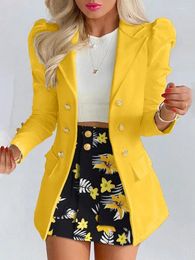 Work Dresses Long Sleeve Suit Jacket Dress Set Spring Fashion Elegant Solid Turn Down Collar Coat Buns Two Piece Sets For Women Outfit 2023