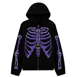 Men's Hoodies Sweatshirts New Vintage Skeleton Print Woman Harajuku Loose Y2K Streetwear Hip Hop Gothic Zip Oversized Jacket Men Coat 231013