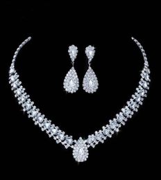 Luxurious Wedding Jewelry Sets for Bridal Bridesmaid Jewelery Drop Earring Necklace Set Austria Crystal Whole Gift50763335879576