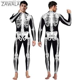 Theme Costume Cosplay Come Scary 3D Skeleton Print Bodysuits Adult Clothes Unisex Halloween Carnival Sexy Elastic Spandex Jumpsuits Catsuit T231013