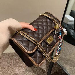 Evening Bags Lattice Ribbon Underarm Bag Winter High Quality PU Leather Women's Designer Handbag Shoulder Messenger