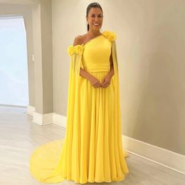 Элегантные желтые вечерние платья на одно плечо с 3D цветком и шифоном, длинные платья для выпускного вечера, трапециевидные женские вечерние платья для гостей, халат De Soiree
