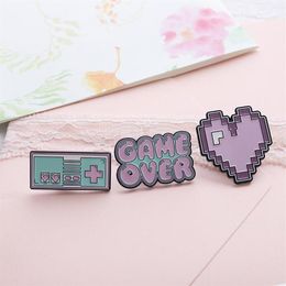 Pins Brooches Pink Pixel Heart Game Machine Over Enamel Pins Fashion Denim Jackets Backpack Pin Button Brooch For Women Men Jew280p