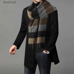 Scarves High Quality 100% Wool Scarf Men Thick Plaid Soft Warm Women Wraps Classic Business Muffler Winter Popular Tassel Shawl MaleL231013