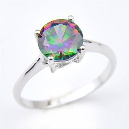 Luckyshine Woman Jewelry Round Rainbow Mystic Topaz Gemstone Rings 925 Silver Rainbow Zircon Engagement Rings #7 #8 #92705