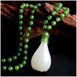 Natural Jade Sapphire Pendant White Lotus Orchid Necklaces Jewellery Lucky Accessories