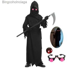 Theme Costume Glowing Red Eyes Halloween Horror Come Grim Reaper Come for Boys Children Cosplay Come with ScytheL231013