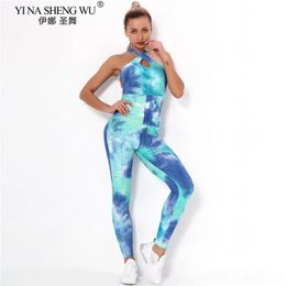 Women's Tracksuits Fashion Women Sport Suit Sexy Open Back Yoga Set Fitness Jumpsuit Women's Tracksuit Tummy Control Gym Yoga Pants Sportswear 231010