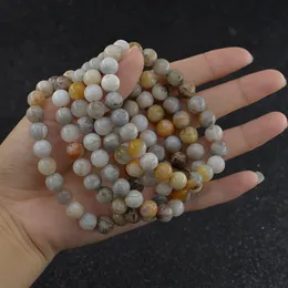 4mm 6mm 8mm 10mm 12mm Natural stone bamboo agate bracelet Gemstone Healing Power Energy Beads Elastic Stretch stone round Beads bracelet