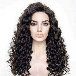 Glueless 180Density Loose Deep Wave Lace Front Synthetic Hair Wigs for Women #2 Dark Brown Lolita Easy Daily Wear Natural Wigs