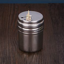 tainless steel toothpick cylinder with rotating cover hotel restaurant metal toothpick box home use daily use spare toothpick box