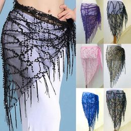 Stage Wear Women Belly Dance Shiny Sequins Tassel Hip Wrap Scarf Skirt Belt Sexy Female Show Costumes Tassels Performance