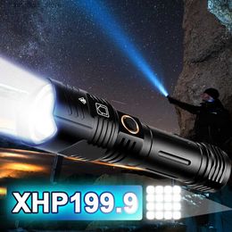 Torches 2000000 Lumens Powerful LED Flashlight 5000mAH USB Rechargeable XHP199 Portable Zoom Torch IP68 Tactical Flash Lamp Head Lantern Q231013