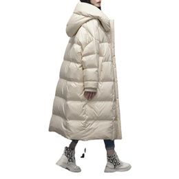 Women's Down Parka's Oversized Windproof Jacket Thickened Elongated Coat Solid Hood Loose Glossy Wash Free Winter Fashion 231012