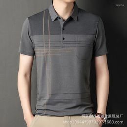 Men's Polos Short Sleeve T-shirt Summer Lapel Striped Polo Shirt Fashion Casual Business Top