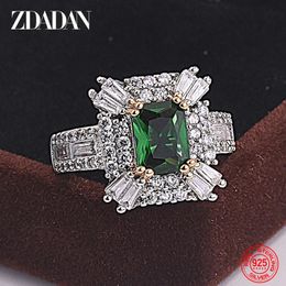 Solitaire Ring ZDADAN 925 Sterling Silver Emerald Zircon Ring For Women Charm Wedding Jewelry Party Gift 231012