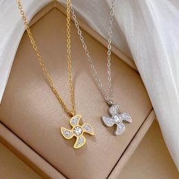 Pendant Necklaces Rotating Windmill Necklace Steel Golden CZ Sun Wind Wheels For Women Unique Design Aesthetic Jewellery Gifts