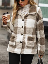 Women's Fur Double Sided Fleece Casual Coat 2023 Autumn/Winter Polo Collar Long Sleeve Medium Length Plaid Single Breasted Woollen