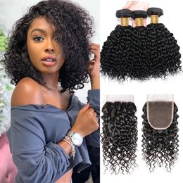 Synthetic Wigs 12A Malaysian Kinky Curly Bundles With Closure 3 Unprocessed Virgin Short Human Hair Jerry Curls 231013
