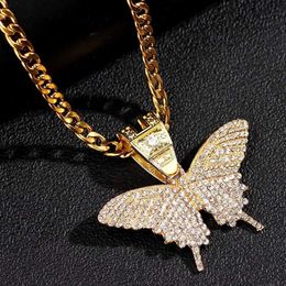Pendant Necklaces Stainless Steelzircon Chain Necklace Crystal Big Butterfly Cuban Link for Women Men Hiphop Punk Jewelry
