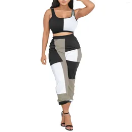 Women's Two Piece Pants Women Summer Tank Crop Top And Sweatpants Pant Sets Patchwork Tracksuit Casual Sporty Matching Outfit