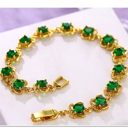 Emerald Bracelet Sparkling Jewelry 18k Yellow Gold Filled Girls Womens Bracelet Wrist Chain Gift 18cm Long Beautiful Gift272c