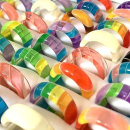 Bulk Lots 100pcs cute colorful resin rings mix set Acrylic fashion charm Ladies girls Jewelry gifts Whole279r