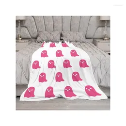 Blankets Spooky Decor Plush Blanket Soft Fleece Flannel Black And White Halloween Cute Little Funny Ghost Gift For Girls Boys